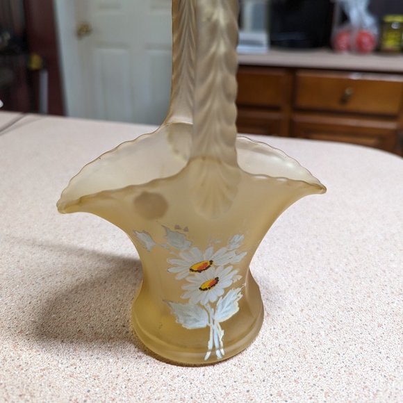 Westmoreland Other - Westmoreland Frosted Yellow Satin Glass Basket with Daisies - Vintage